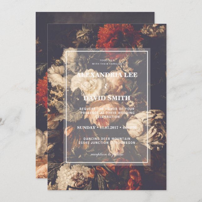 Wedding Invitation Dark Moody Autumn Fall Floral (Front/Back)