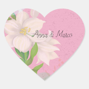 Wedding invitation delicate flowers  heart sticker