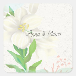 Wedding invitation delicate flowers  square sticker