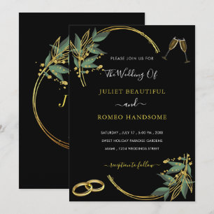 Wedding Invitation - Elegant Black Gold Design