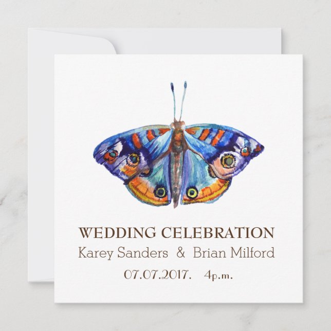 Wedding Invitation, Elegant ,Blue Butterfly  Art Invitation (Front)