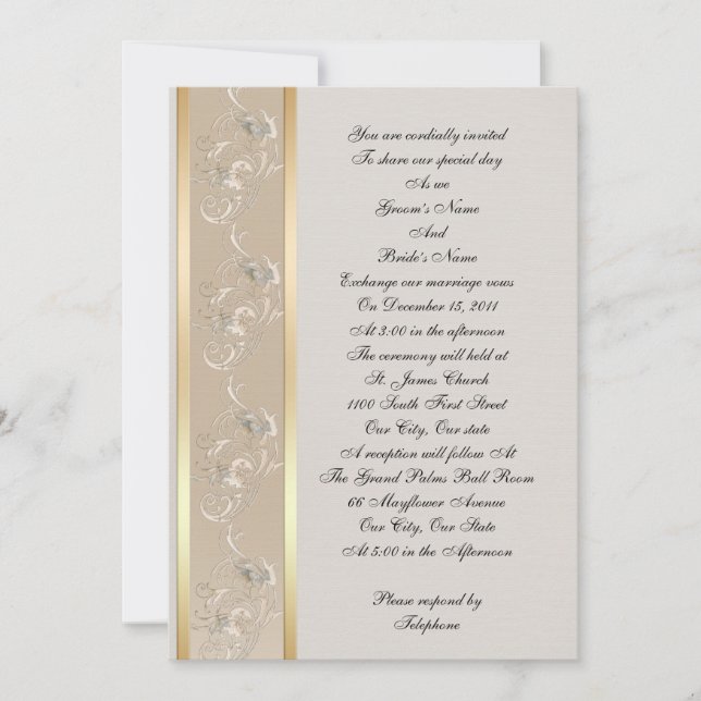 Wedding Invitation elegant embossed look canvas, (Front)