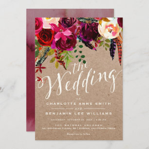 WEDDING INVITATION   Elegant Floral Rustic Boho