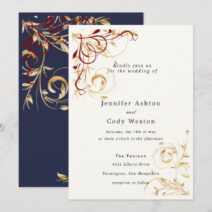 Wedding Invitation Elegant Gold Swirl Colour Choic