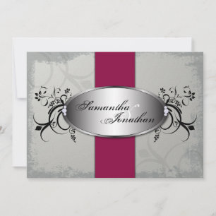 Wedding Invitation Elegant Grey Cherry Red Floral