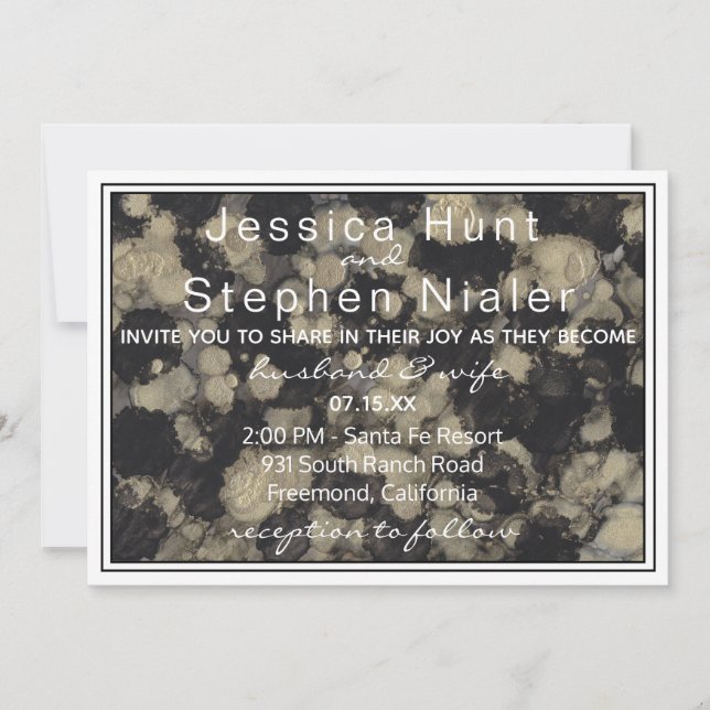 Wedding Invitation Elegant Inks of Gold N Blacks (Front)