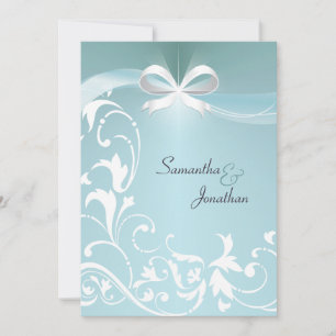 Wedding Invitation - Elegant Teal Floral Ribbon