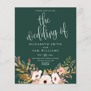 Wedding Invitation Emerald Elegant Floral Budget  Flyer