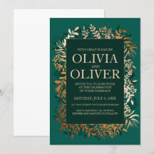 Wedding invitation Emerald gold herb