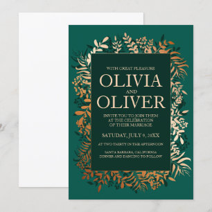 Wedding invitation Emerald gold herb
