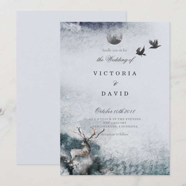 Wedding Invitation Enchanted Forest Stag Woodland (Front/Back)