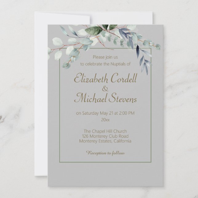 Wedding Invitation Eucalyptus bow 5" X 7"  (Front)