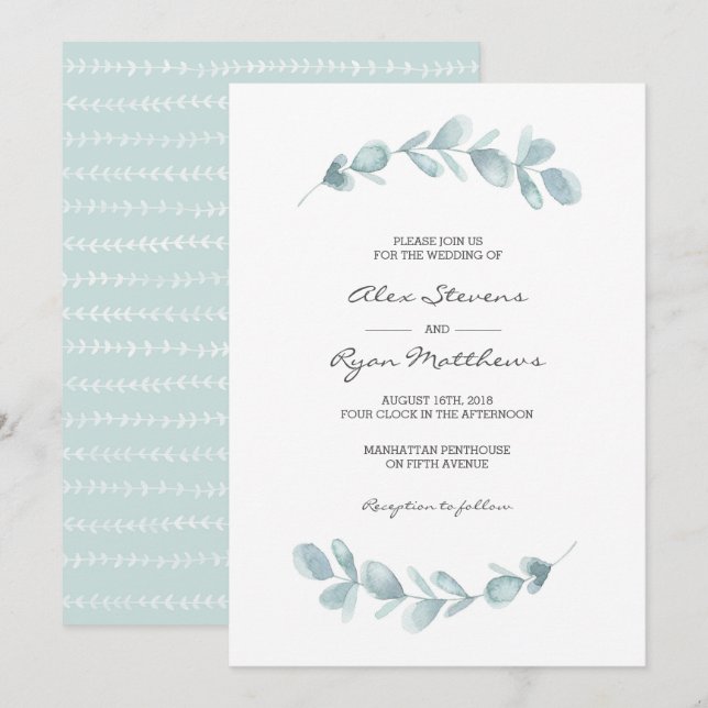 Wedding Invitation | Eucalyptus garden watercolor (Front/Back)