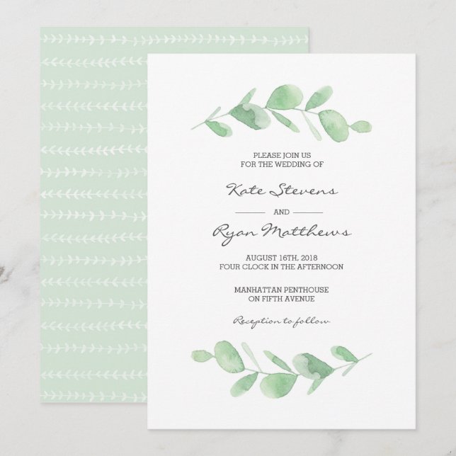Wedding Invitation | Eucalyptus garden watercolor (Front/Back)