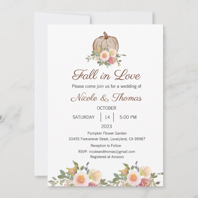 Wedding Invitation, Fall in Love Wedding  Invitation (Front)