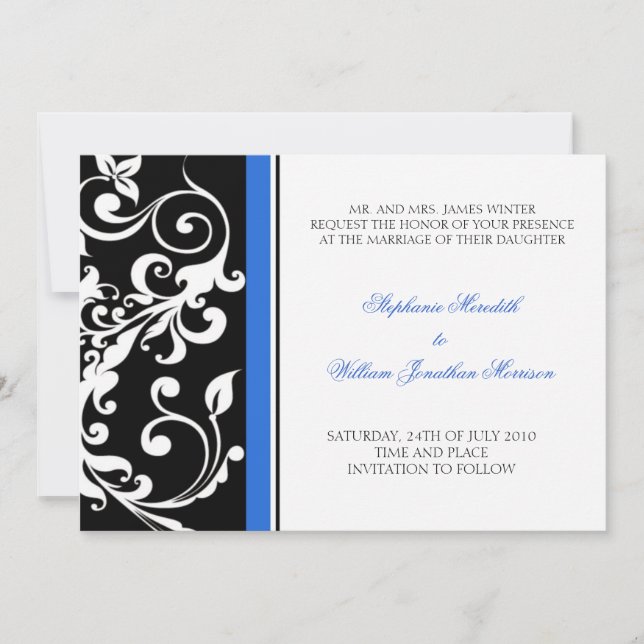 Wedding Invitation - Floral - Black/Blue (Front)