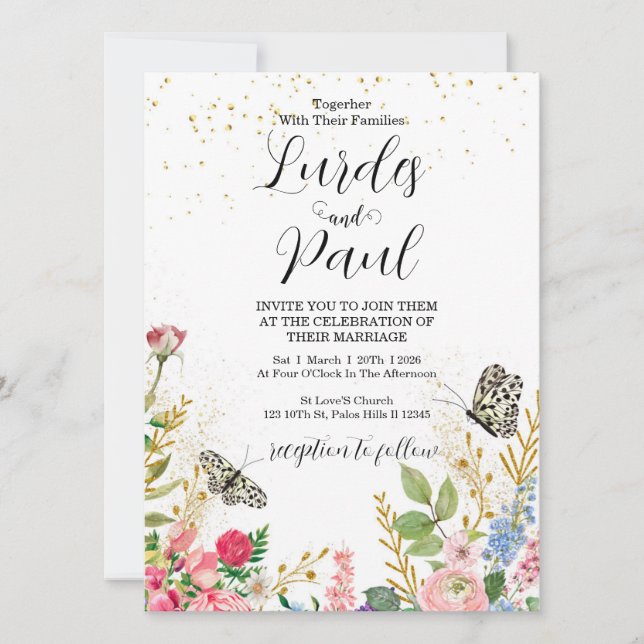  Wedding invitation Floral Butterfly (Front)