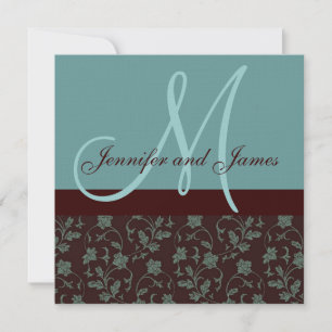 Wedding Invitation Floral Damask Blue Brown