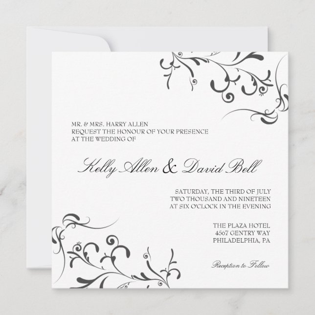 Wedding Invitation | Floral Grace II |wblk (Front)
