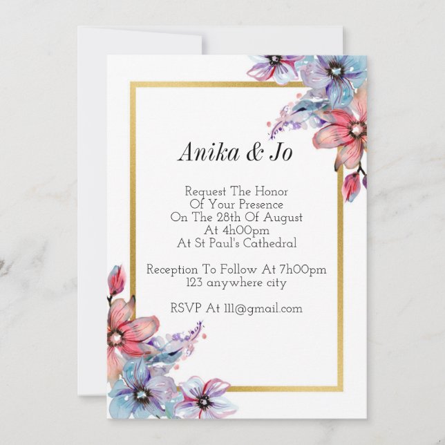 wedding invitation, floral invitation (Front)