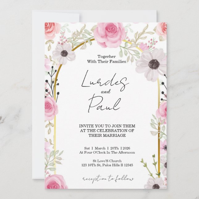  Wedding invitation Floral Pink (Devant)