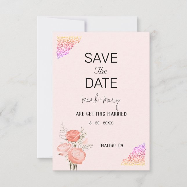 Wedding Invitation Floral Pink Heart Border  (Front)