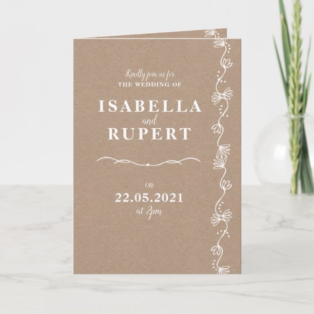 Wedding Invitation Flowers & Swirls Vintage (Front)