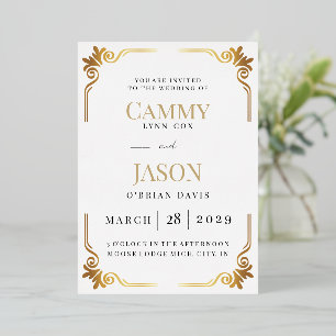 Wedding Invitation FOIL Ornate Gold Scroll Frame