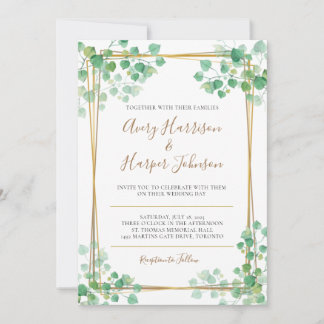 Wedding Invitation Foliage with gold border