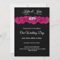Wedding Invitation-Fuchsia Orchids on Black-