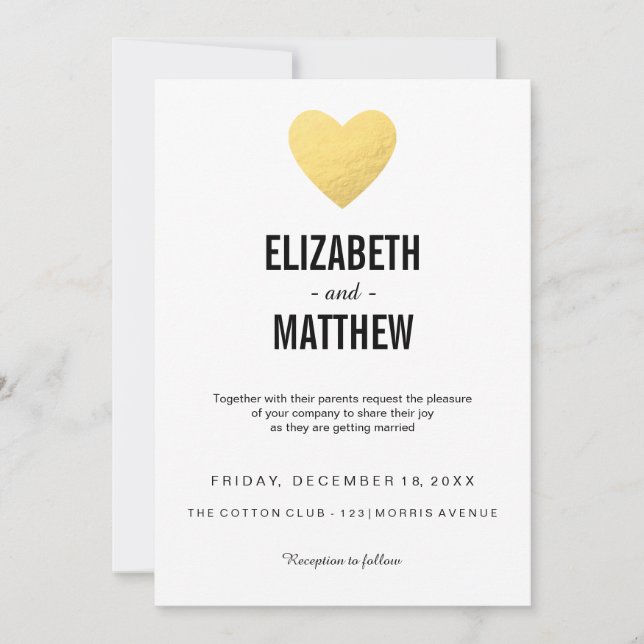 Wedding invitation | gold heart | invite card (Front)