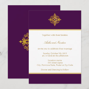 Wedding Invitation Gold & Purple