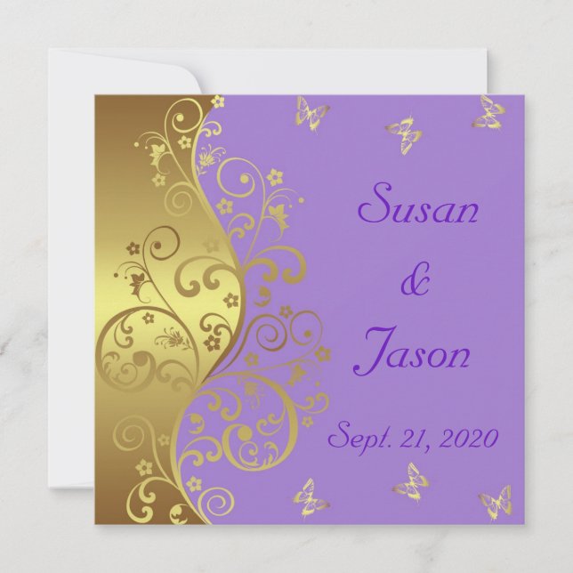 Wedding Invitation--Gold Swirls & Lavender Invitation (Front)