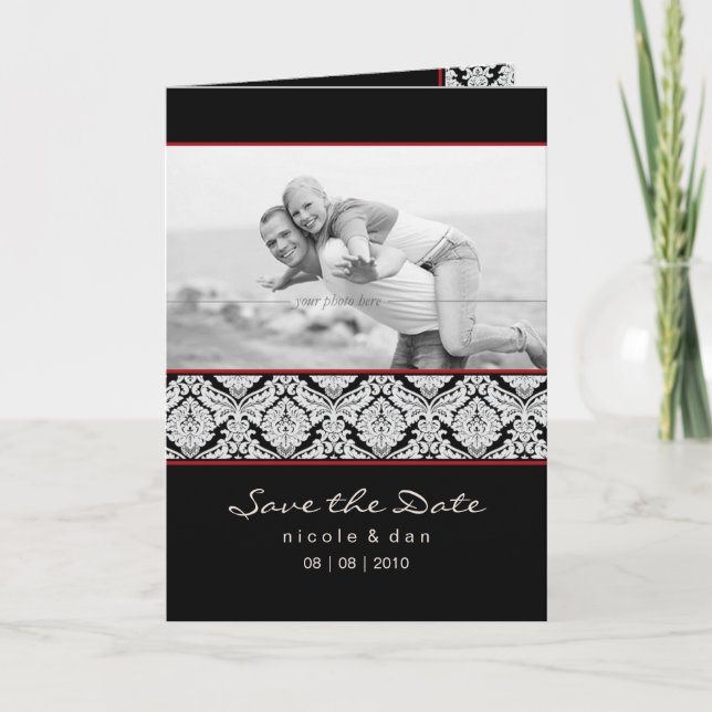 Wedding Invitation Greeting Card Black Damask (Front)