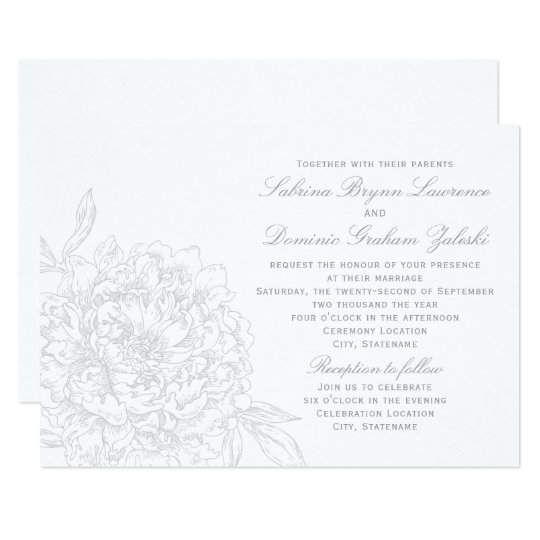Wedding Invitation | Grey Floral Peony