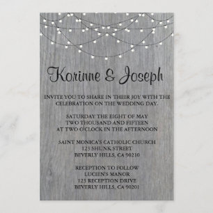 Wedding Invitation Grey, wood, String Light