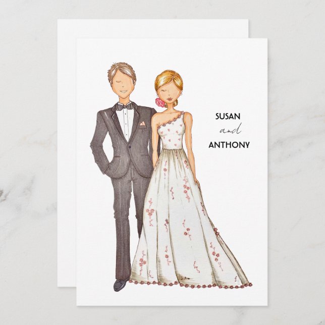 Wedding invitation, hand drawn illustration. invitation (Front/Back)