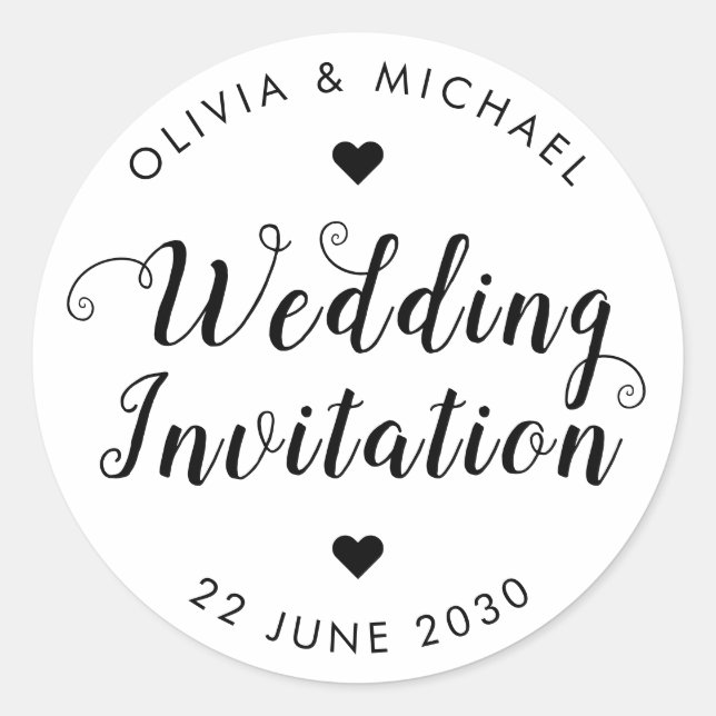 Wedding Invitation Heart Script Stamp Seal Label (Front)