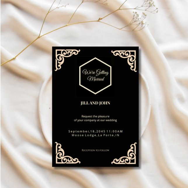 Wedding Invitation Hexagon Black and Cream  (Creator Uploaded)