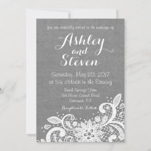 Wedding Invitation in Gray Burlap and Lace