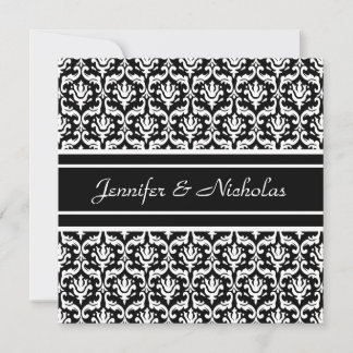Wedding Invitation in Stylish Black & White Damask