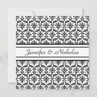 Wedding Invitation in Stylish Black & White Damask