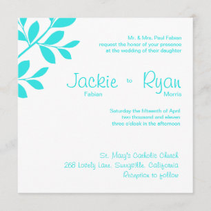 Wedding Invitation Leaf Branch Turquoise Blue