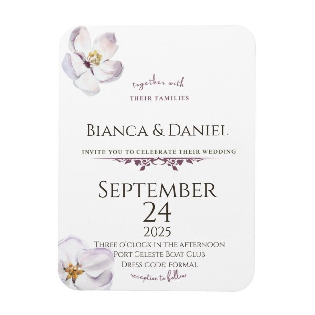 Wedding invitation magnet, Water Colour Blossom Magnet (Vertical)