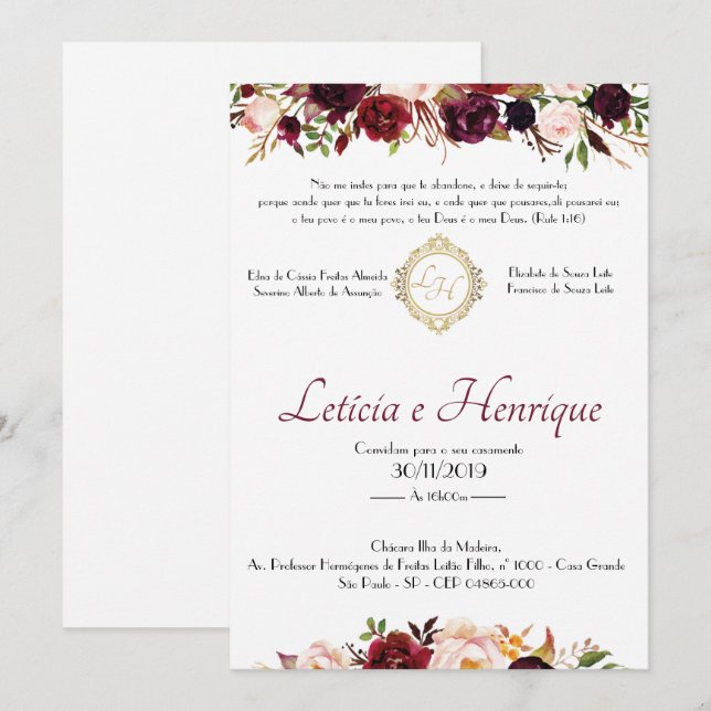 Wedding Invitation - Marsala | Front (Front/Back)