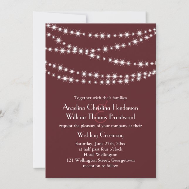 Wedding Invitation - Marsala Twinkle Lights (Front)