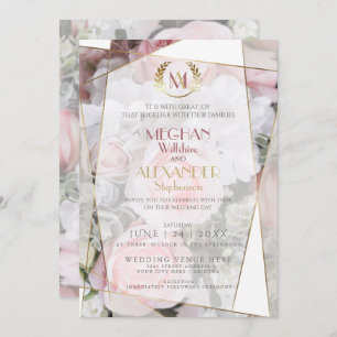 Wedding Invitation Modern Geometric Pink Roses
