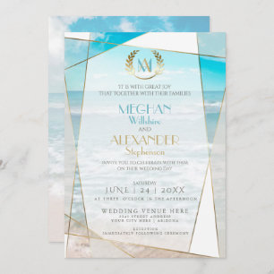 Wedding Invitation Modern Monogram Beach