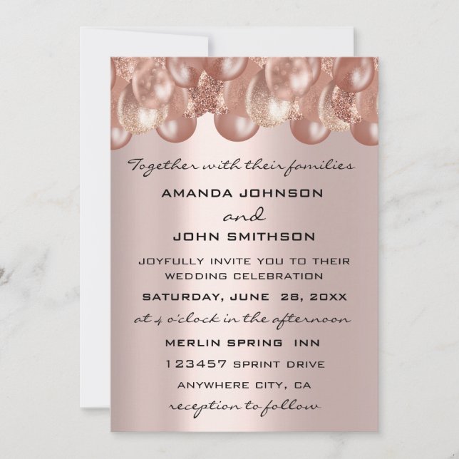 Wedding Invitation Modern Rose Blush Ballons (Front)