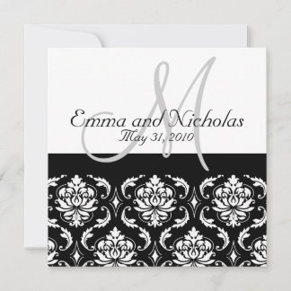 Wedding Invitation Monogram Damask Back View